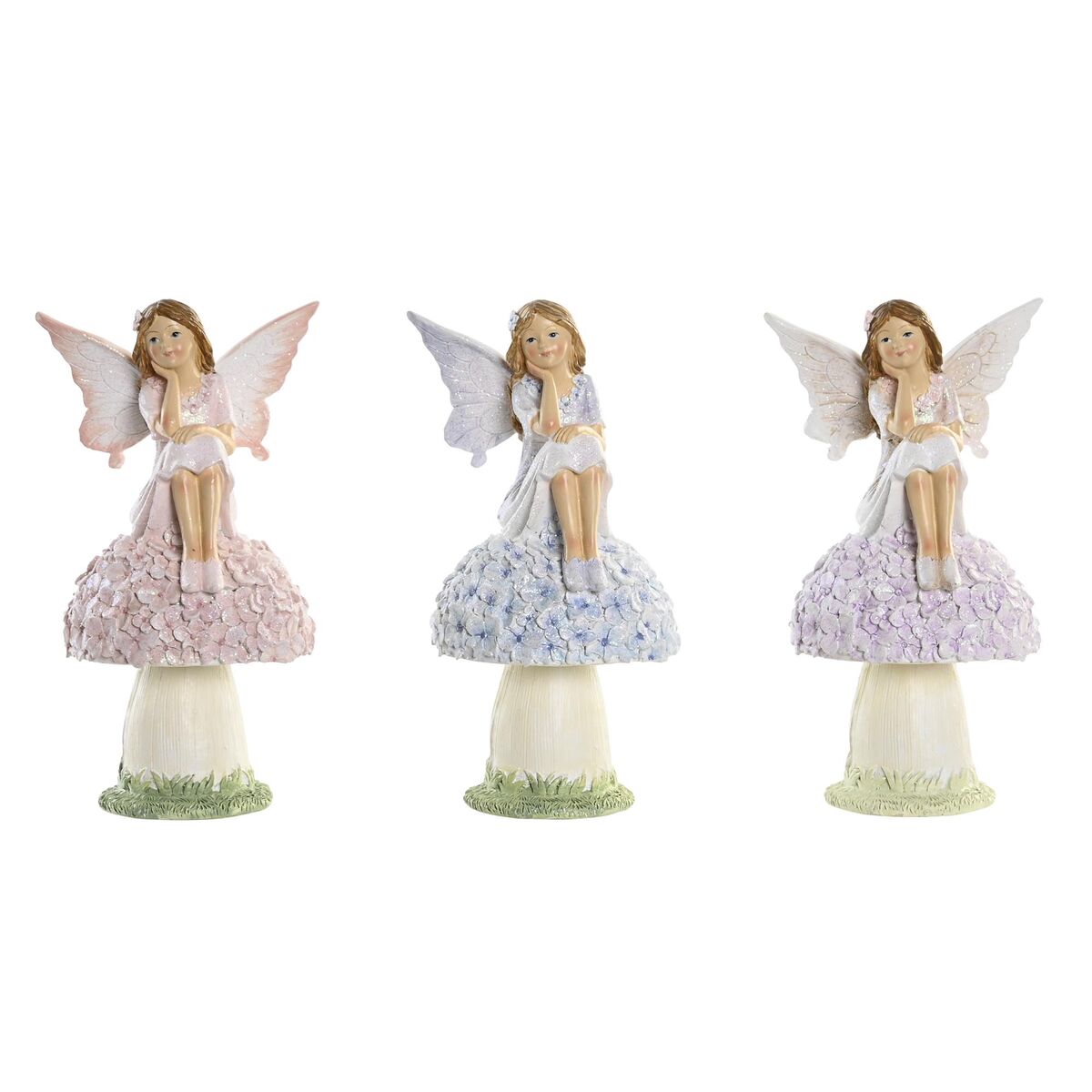 Prydnadsfigur DKD Home Decor Blå Rosa Lila Fe 9,5 x 8 x 17 cm (3 Delar)