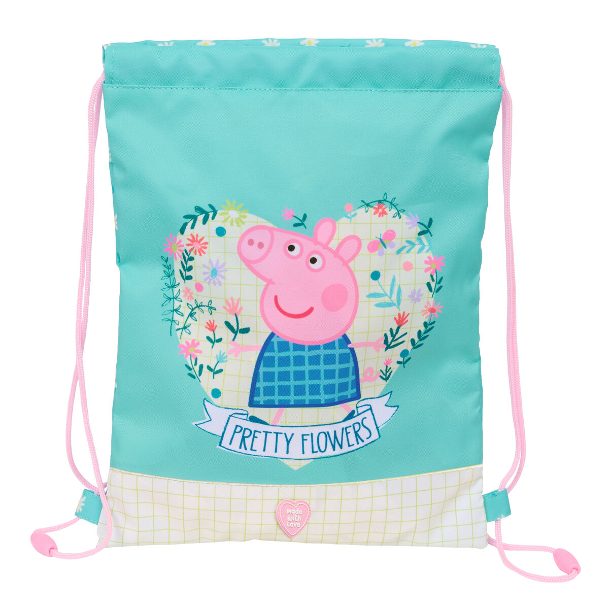 Skopåse med remmar Peppa Pig Pretty flowers Gul Mint 26 x 34 x 1 cm