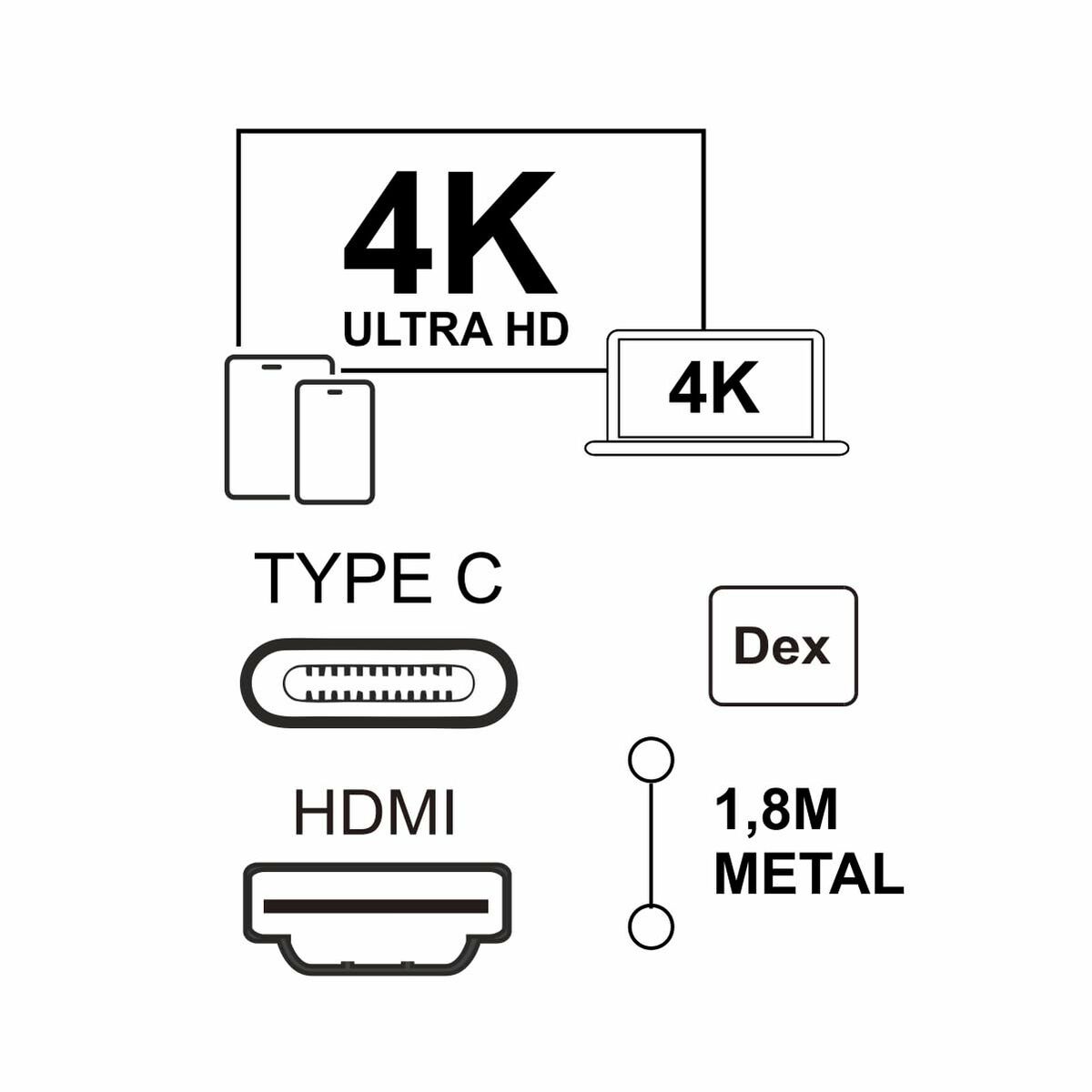 USB-C till HDMI Kabel Silver HT LOGAN Svart - 2