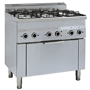 Gas, 5 kokplattor, 1 elektrisk varmluftsugn med elektrisk grill