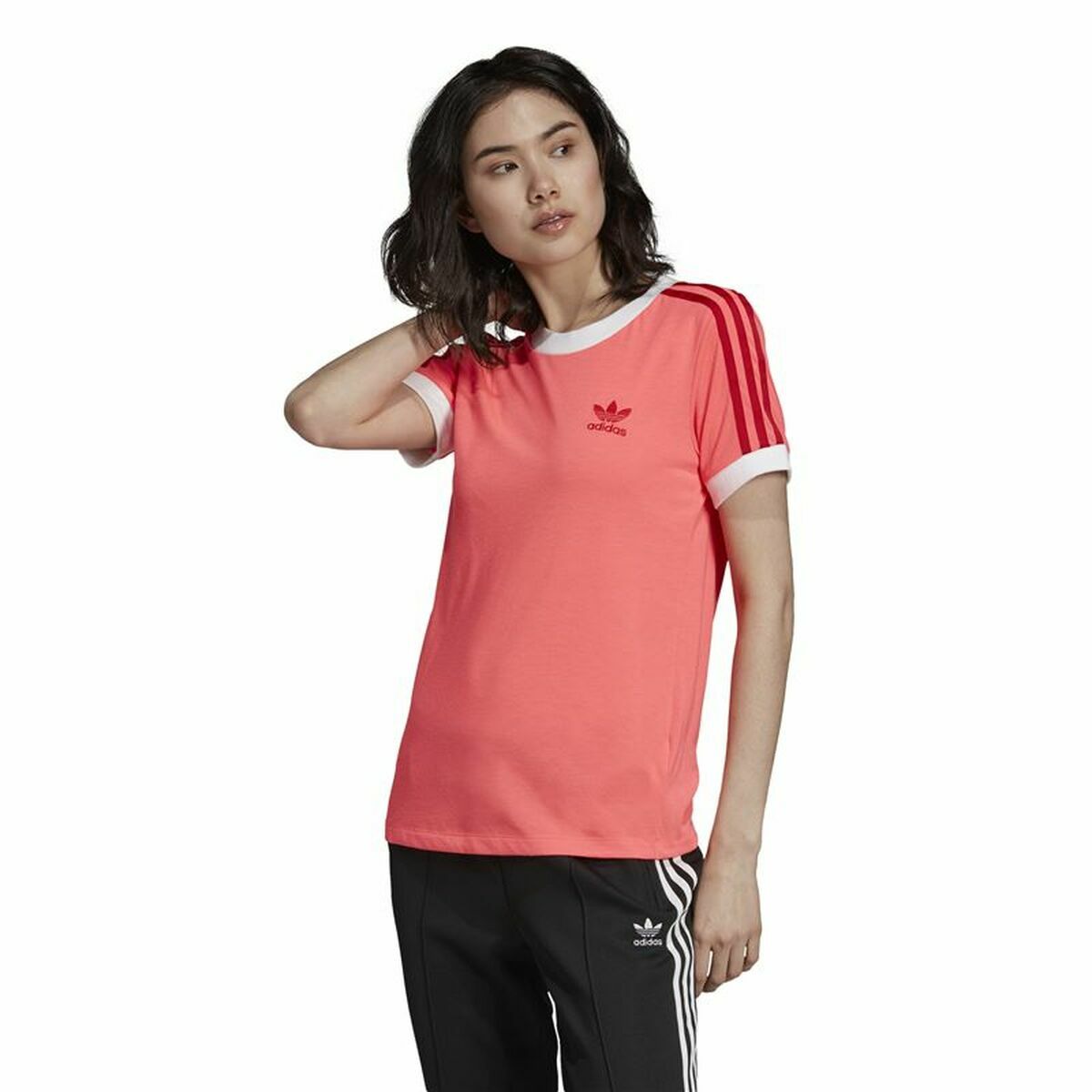 T-shirt med kortärm Dam Adidas 3 Stripes Lax - 2