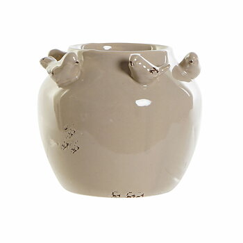 Vas DKD Home Decor Porslin Grå Beige Fåglar Shabby Chic (15 x 15 x 13,5 cm) (2 antal)