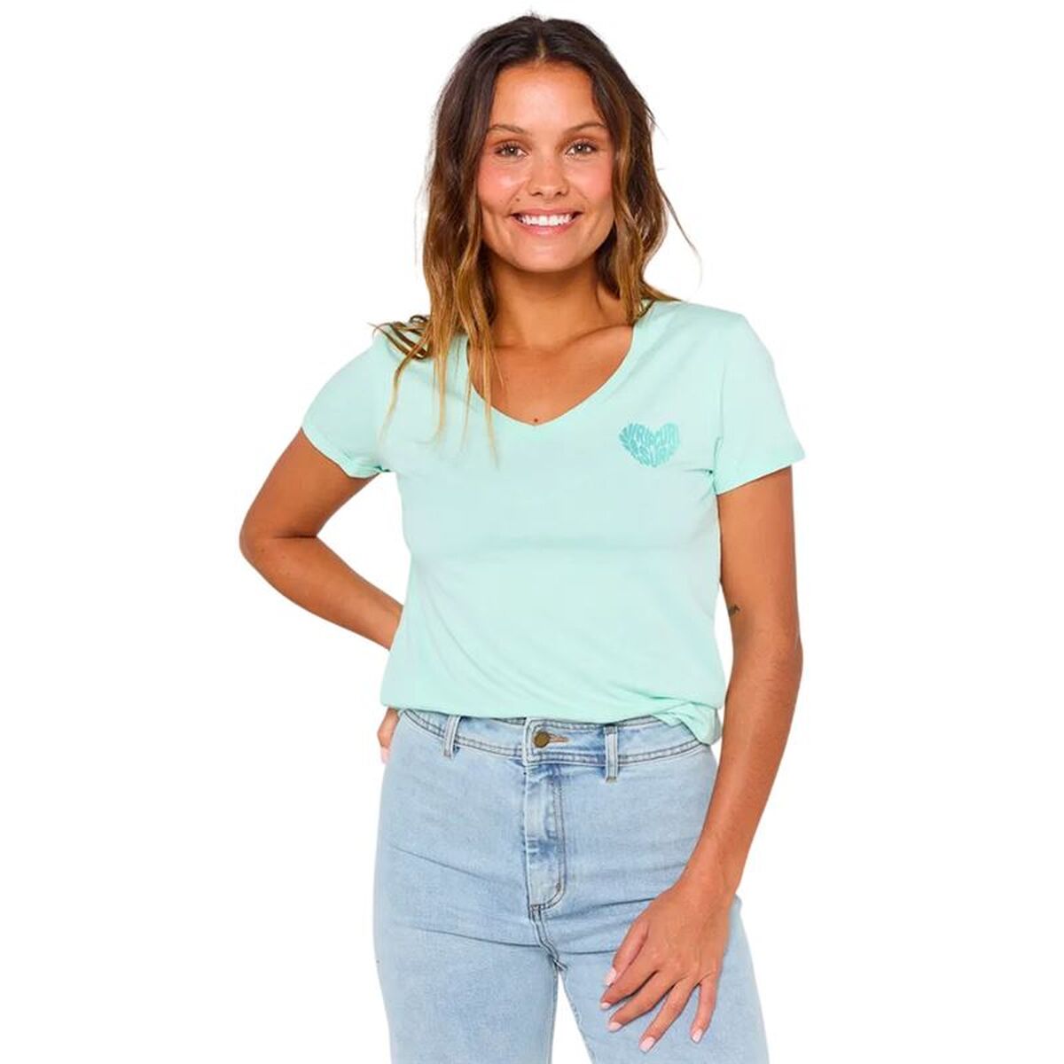 T-shirt med kortärm Dam Rip Curl Heart V Neck Tee Himmelsblå