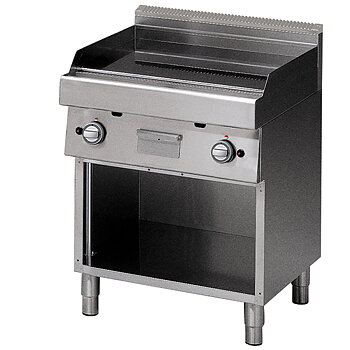 Gas grillpanna på öppna skåp, slät förkromad platta