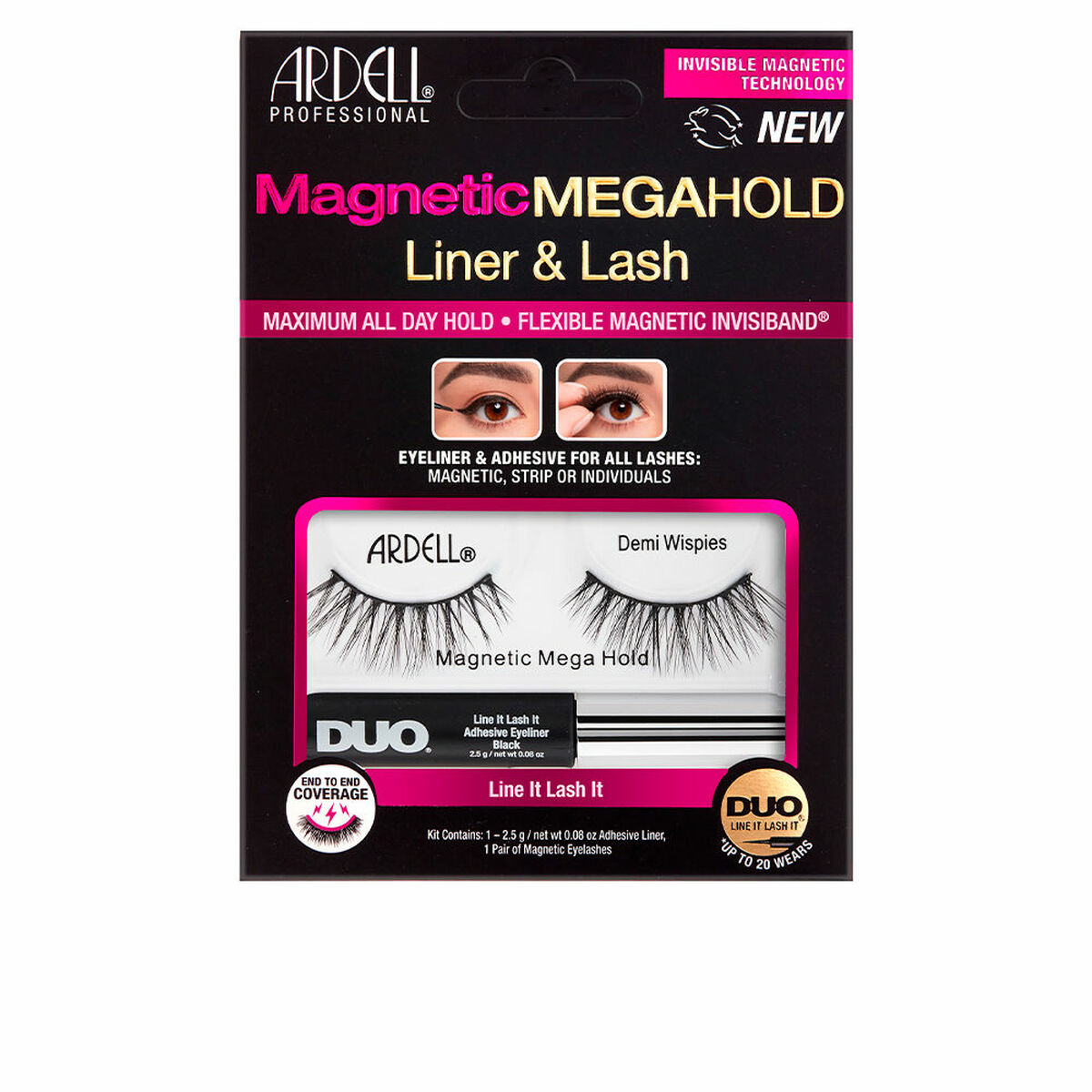 Set med falska ögonfransar Ardell Magnetic Megahold Liner Lash 2 Delar (2 antal)