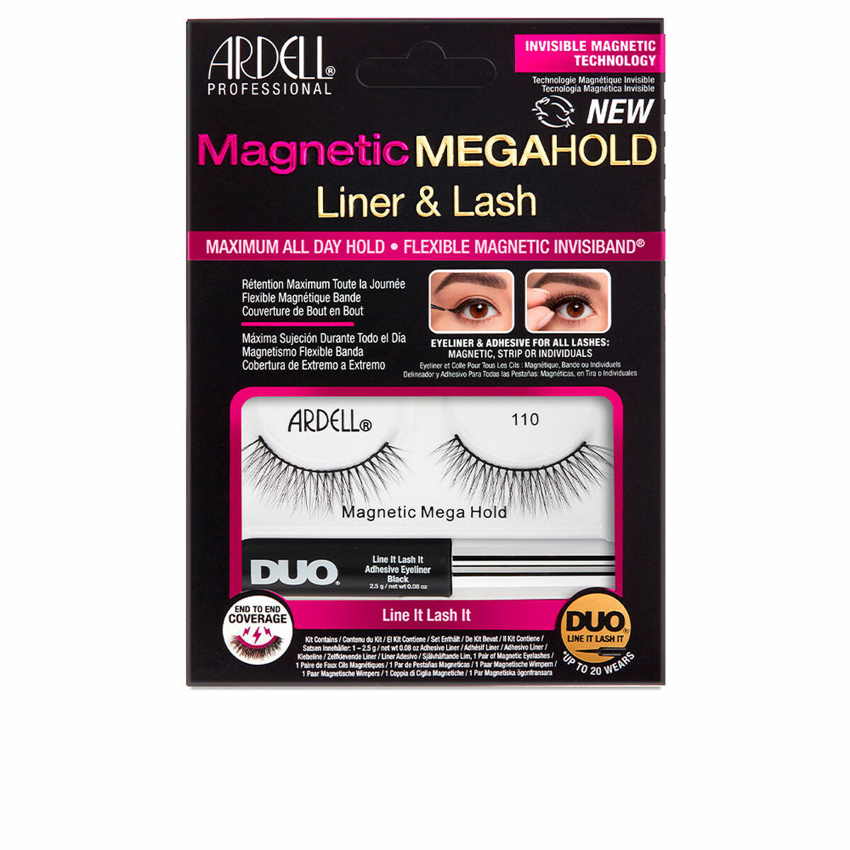 Set med falska ögonfransar Ardell Magnetic Megahold Liner Lash Nº 110 2 Delar (2 antal)