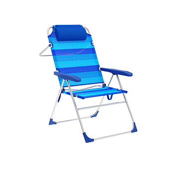 Marbueno Fällbar stol 5 lägen Aluminium med Kudde Ränder Blå Strand och Pool 67X66X99 cm 10246