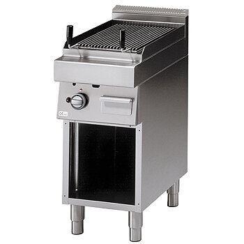 Gas lavastensgrill på öppet skåp