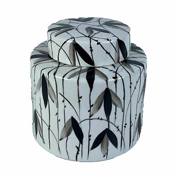 Keramikskål DKD Home Decor Porslin Svart Vit 17 x 17 x 16 cm Orientalisk Löv av en växt