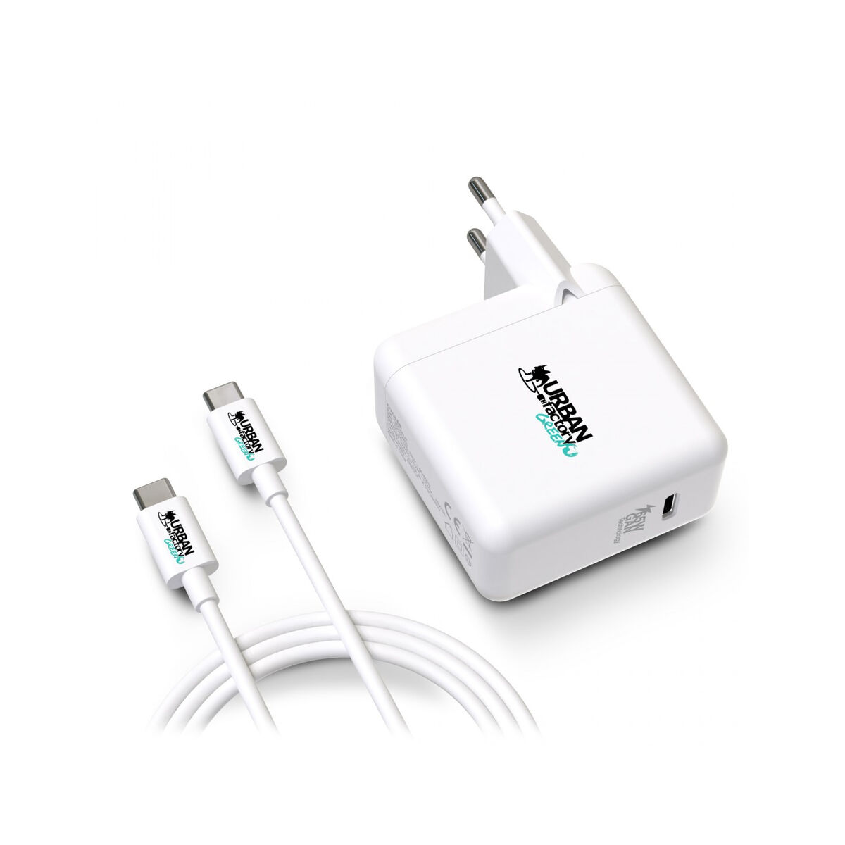 Väggladdare + USB C kabel Urban Factory GSC65UF Vit - 3
