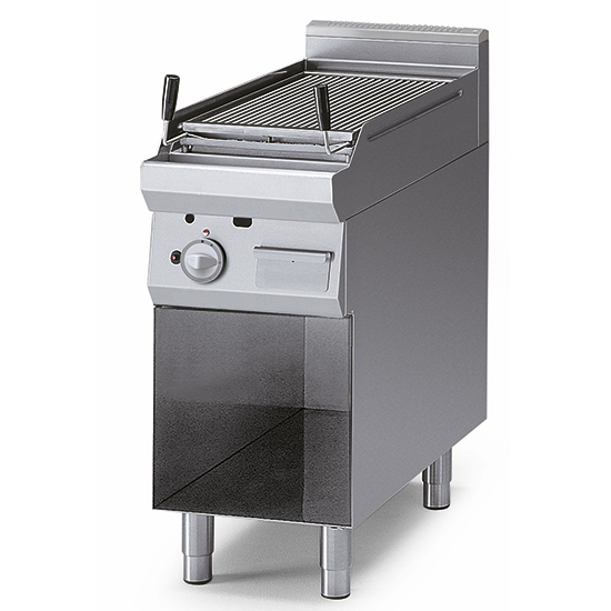Gas lavasten grill på öppna skåp