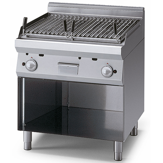 Gas lavasten grill på öppna skåp
