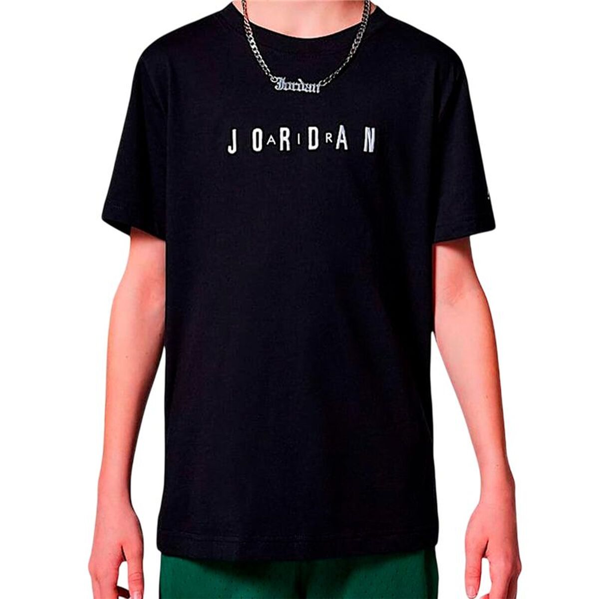 Barn T-shirt med kortärm Jordan Mj Wordmark Emb Crew Svart