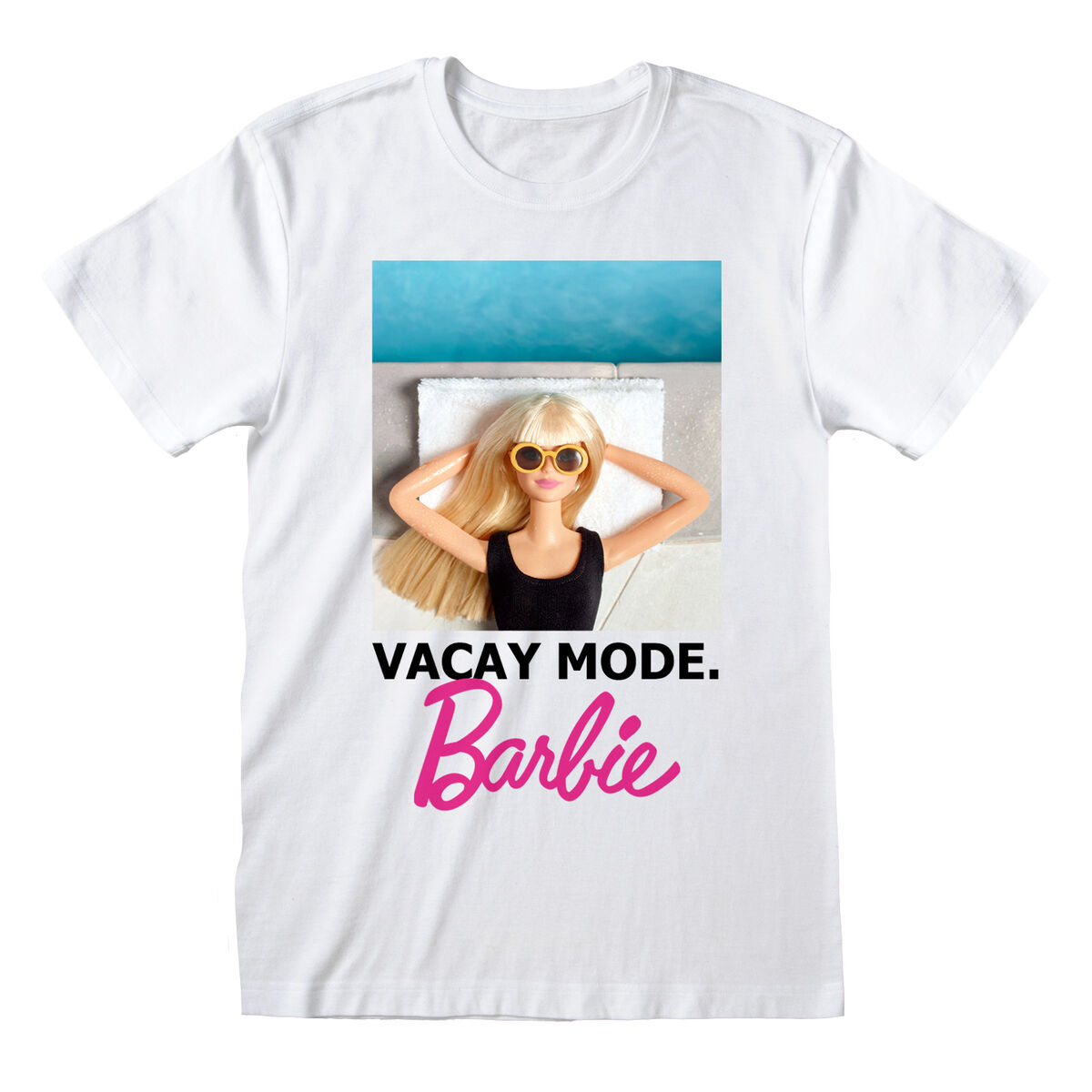 T-shirt med kortärm Barbie Vacay Mode Vit Unisex