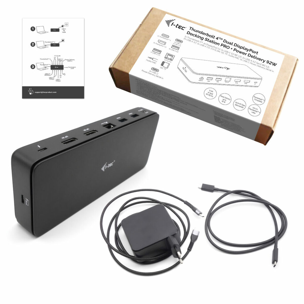 USB-HUB i-Tec TB4DUALDPDOCKPDPRO Svart