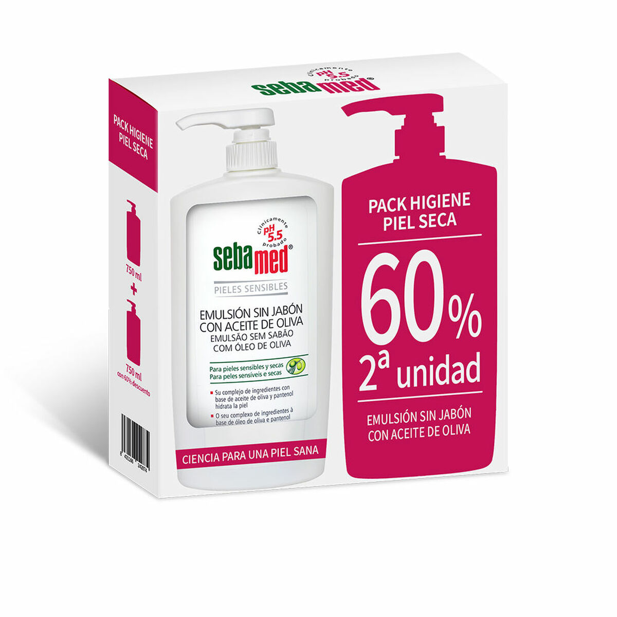 Duschgel utan tvål Sebamed Emulsión Sin Jabón 750 ml Torr hud Olivolja 2 antal