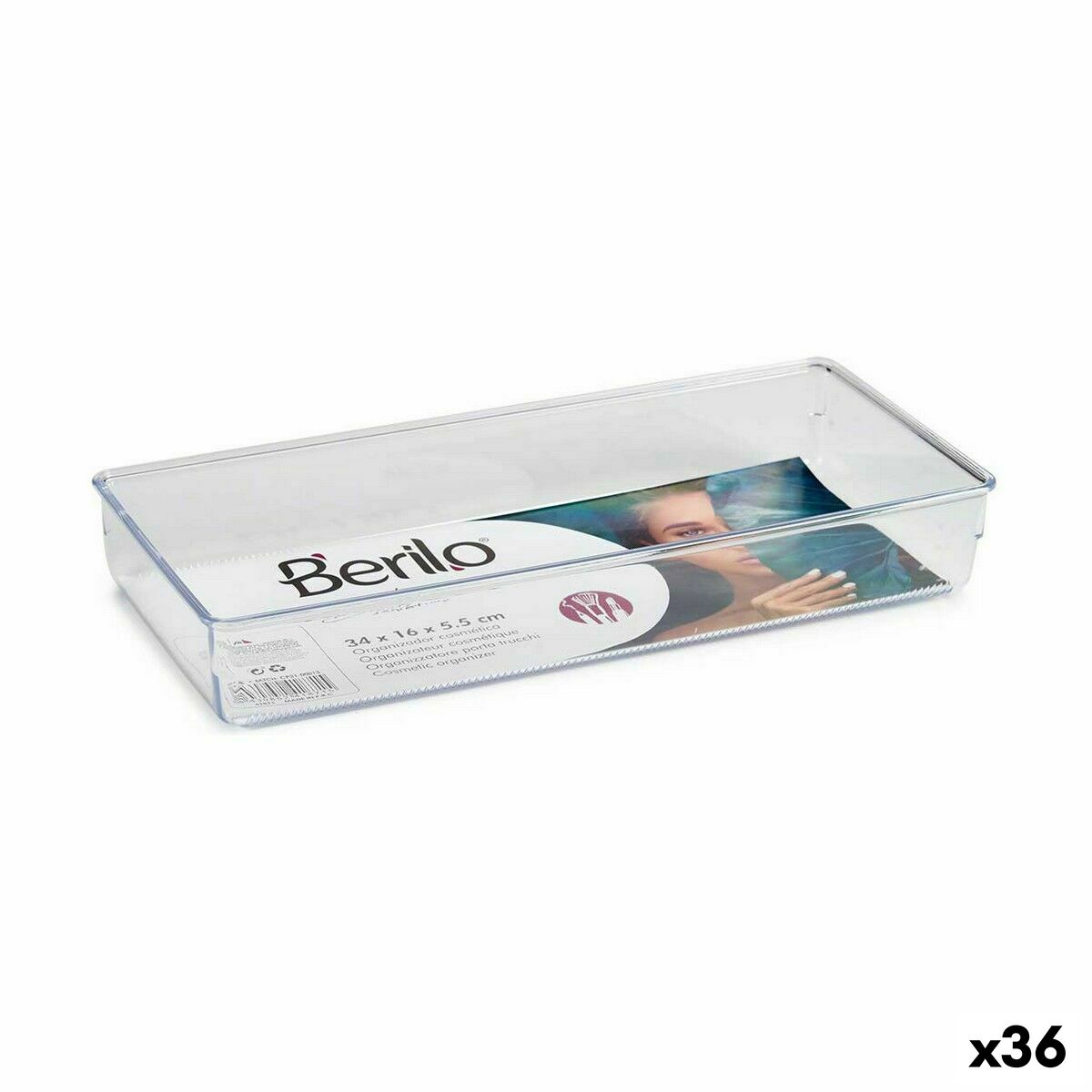 Flerfunktionell förvaring Berilo Transparent Plast 15,5 x 5,5 x 34,5 cm 34,5 x 5,5 x 15,5 cm Flera användningsområden (36 antal)