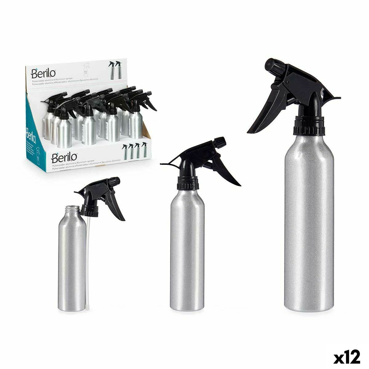 Sprejflaska Berilo Svart Silvrig Aluminium polypropen 300 ml (12 antal)