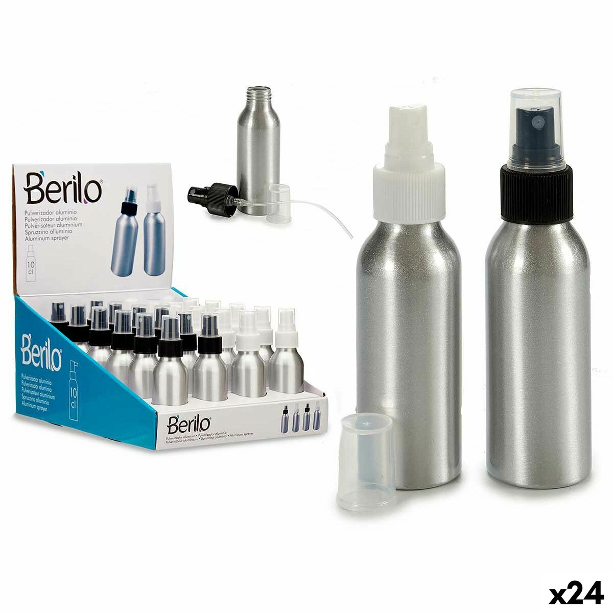 Sprejflaska Berilo Vit Svart Transparent Silvrig Aluminium polypropen 100 ml (24 antal)