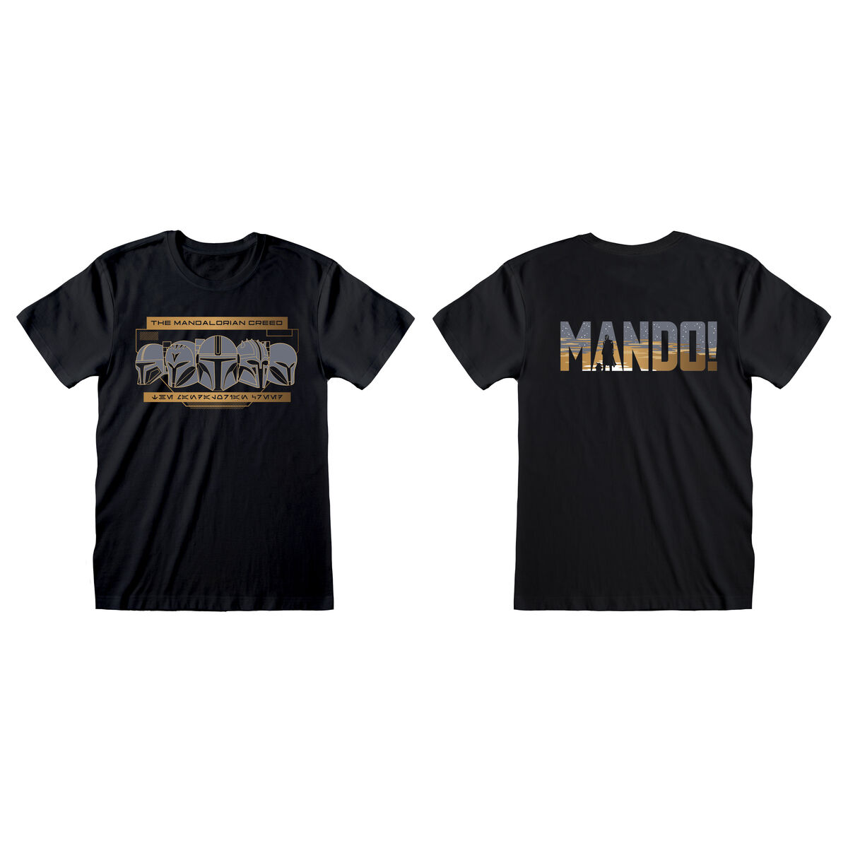 T-shirt med kortärm The Mandalorian Row of Helmets Svart Unisex - 3