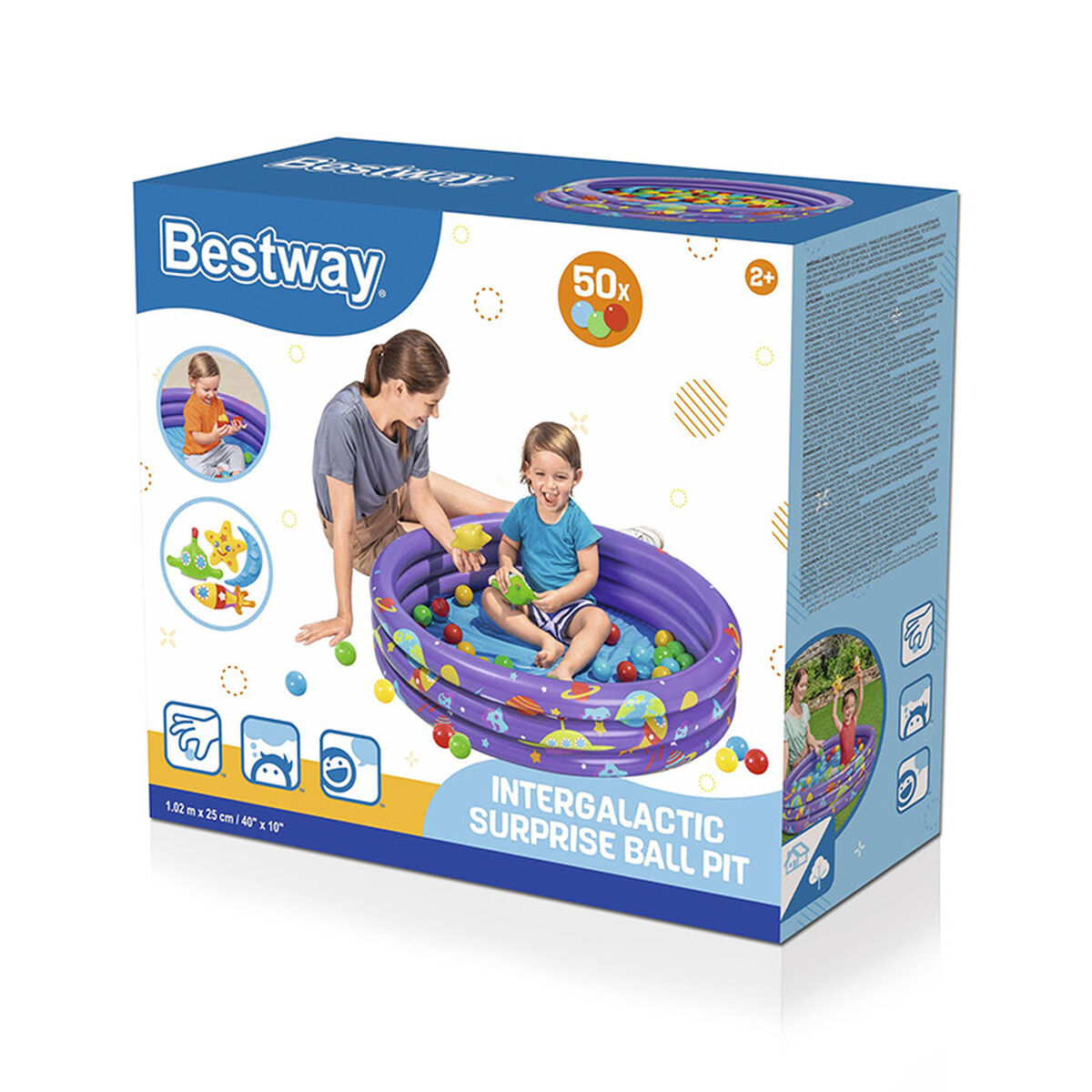 Bestway Uppblåsbar Barnpool 3 Ringar med Bollar 102x25 cm +2 År Inomhus och Trädgård 52466 - 2