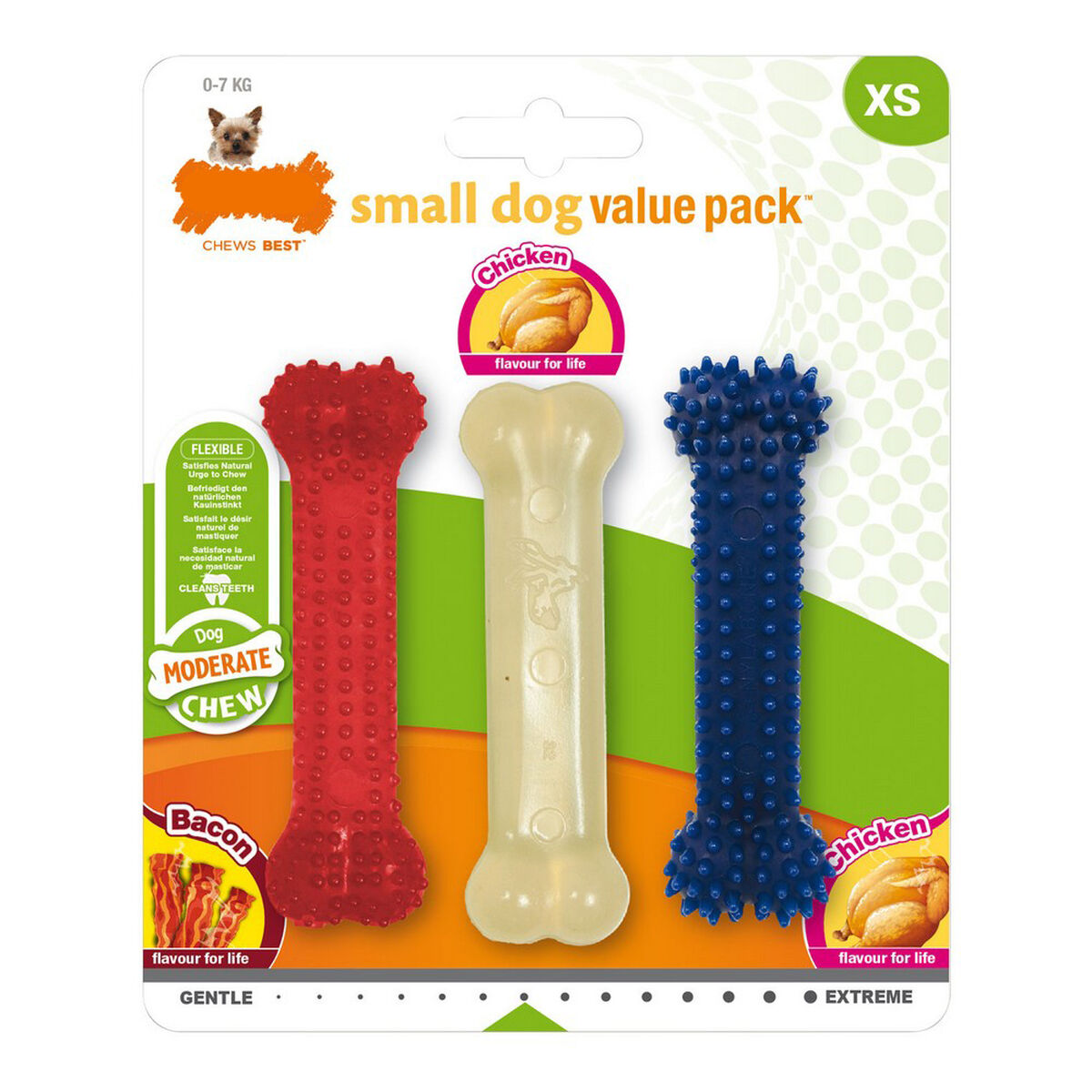 Tuggleksak för hundar Nylabone Value Pack Termoplast Kyckling Bacon 20 (3 pcs)