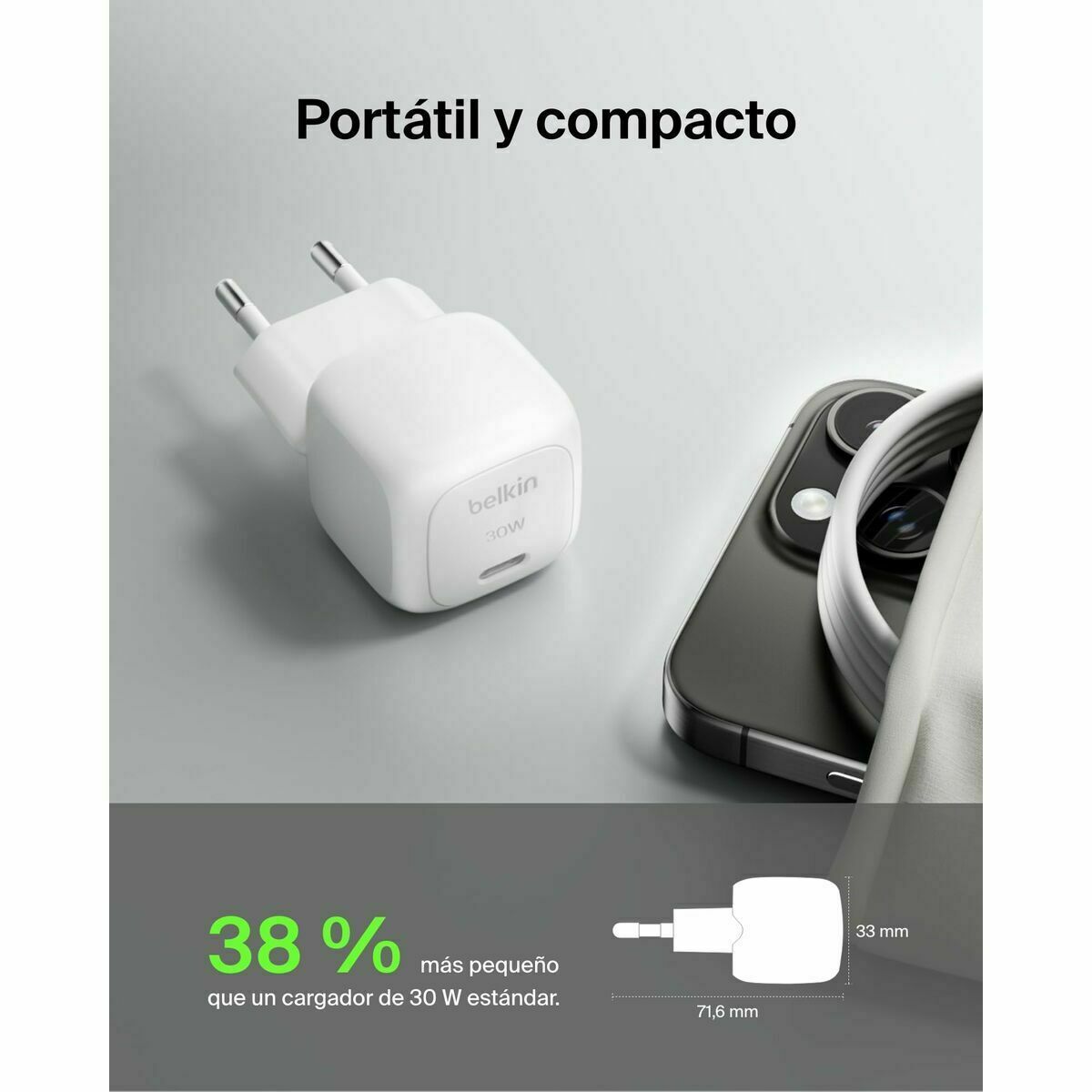 Kabel Lightning Belkin WCA008KQWH Vit 30 W - 2