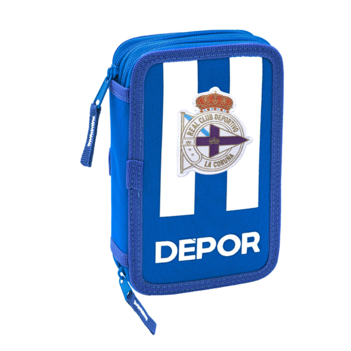 Dubbelt pennfodral R. C. Deportivo de La Coruña Blå Vit 12.5 x 19.5 x 4 cm