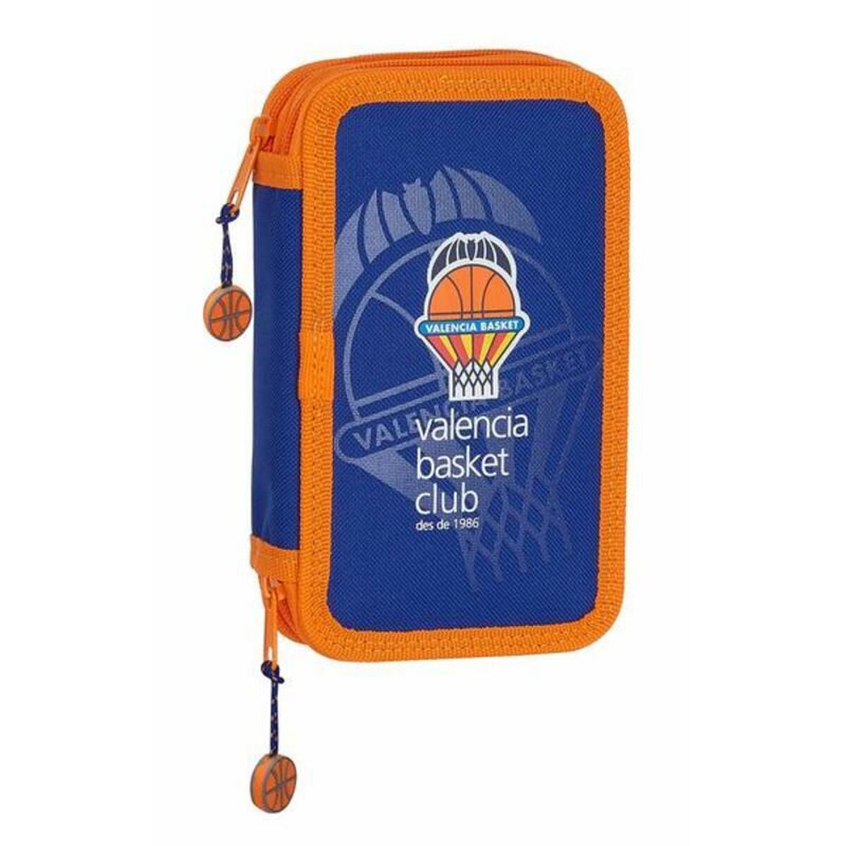 Dubbelt pennfodral Valencia Basket M854 Blå Orange 12.5 x 19.5 x 4 cm (28 Delar)