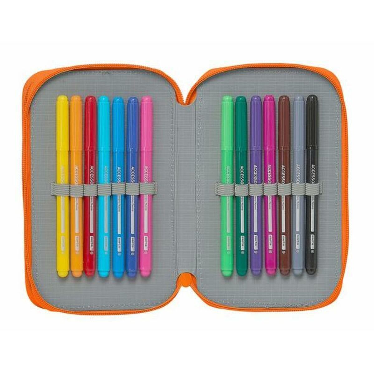 Dubbelt pennfodral Valencia Basket M854 Blå Orange 12.5 x 19.5 x 4 cm (28 Delar) - 2