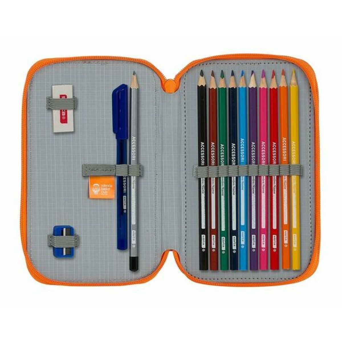 Dubbelt pennfodral Valencia Basket M854 Blå Orange 12.5 x 19.5 x 4 cm (28 Delar) - 3