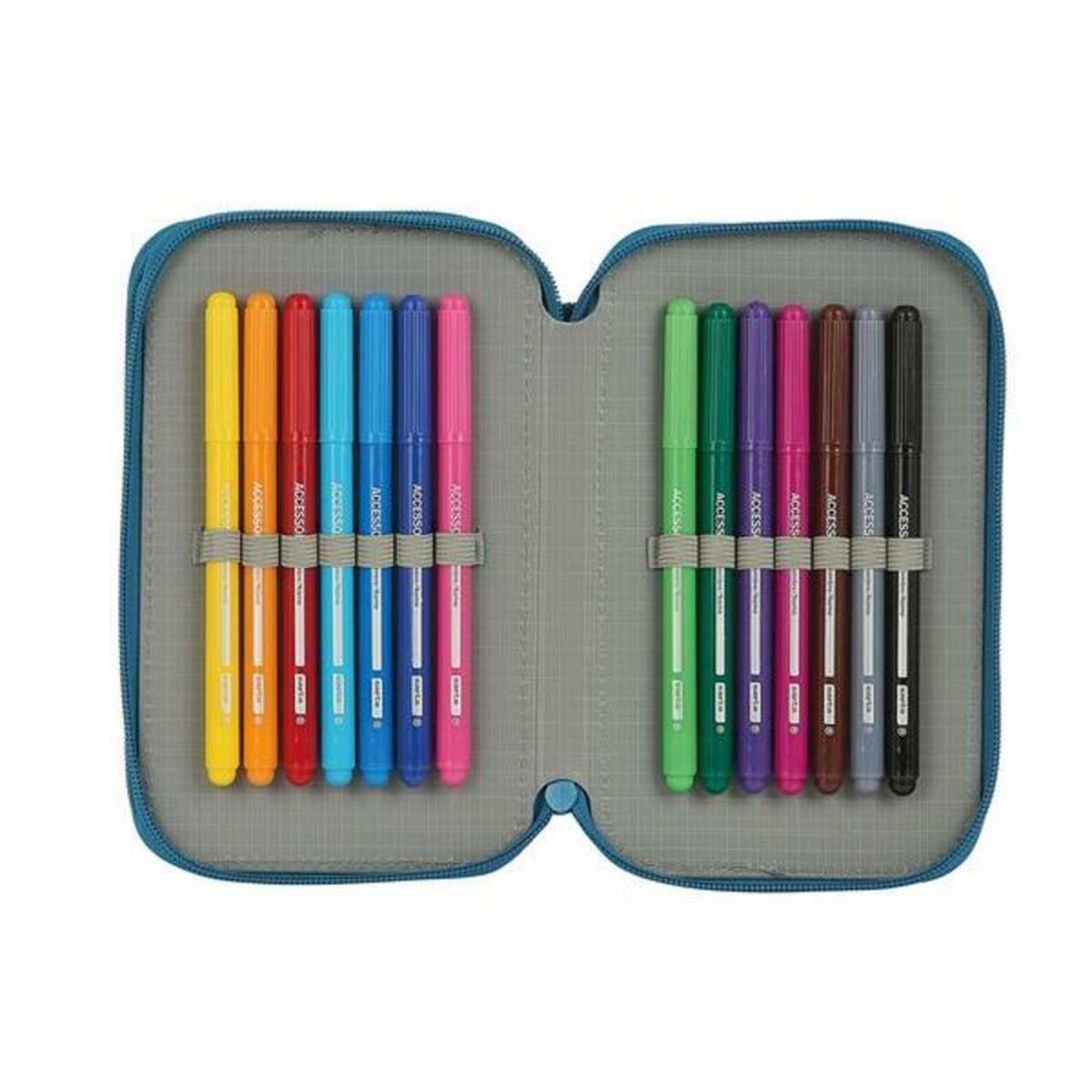 Dubbelt pennfodral BlackFit8 M854 Blå 12.5 x 19.5 x 4 cm (28 Delar) - 2