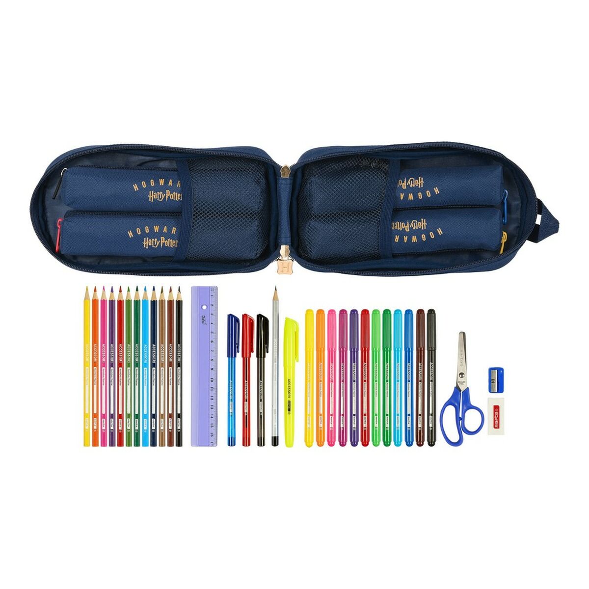 Pennfodral Ryggsäck Harry Potter Magical Brun Marinblå (12 x 23 x 5 cm) (33 Delar) - 2