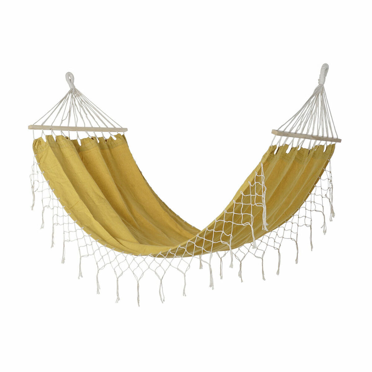 Hängmatta DKD Home Decor Ockra Polyester Bomull Furu Frans (255 x 80 x 28 cm)