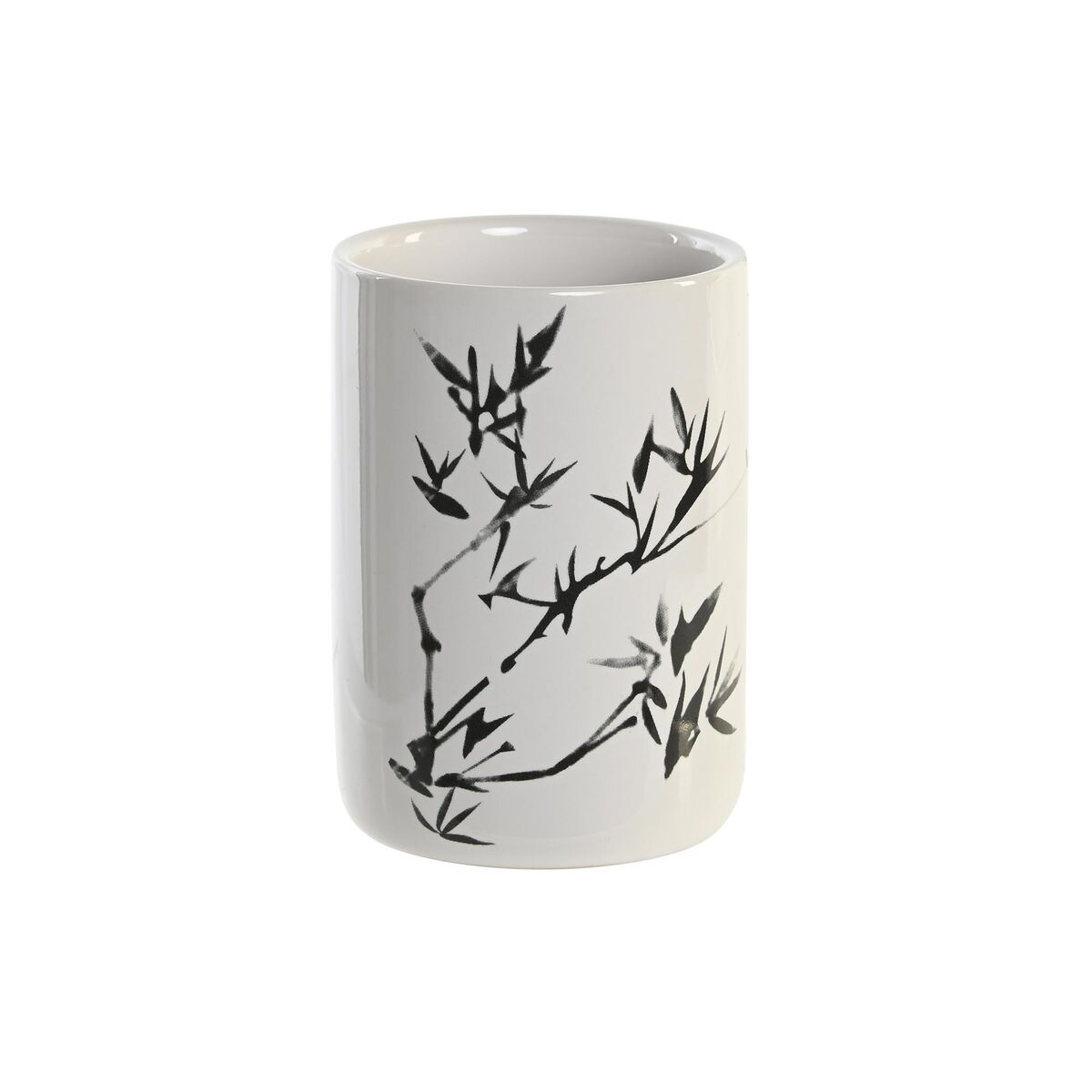 Tandborsthållare DKD Home Decor Vit Svart Gummiträ Stengods 7,6 x 7,6 x 11 cm (12 antal)