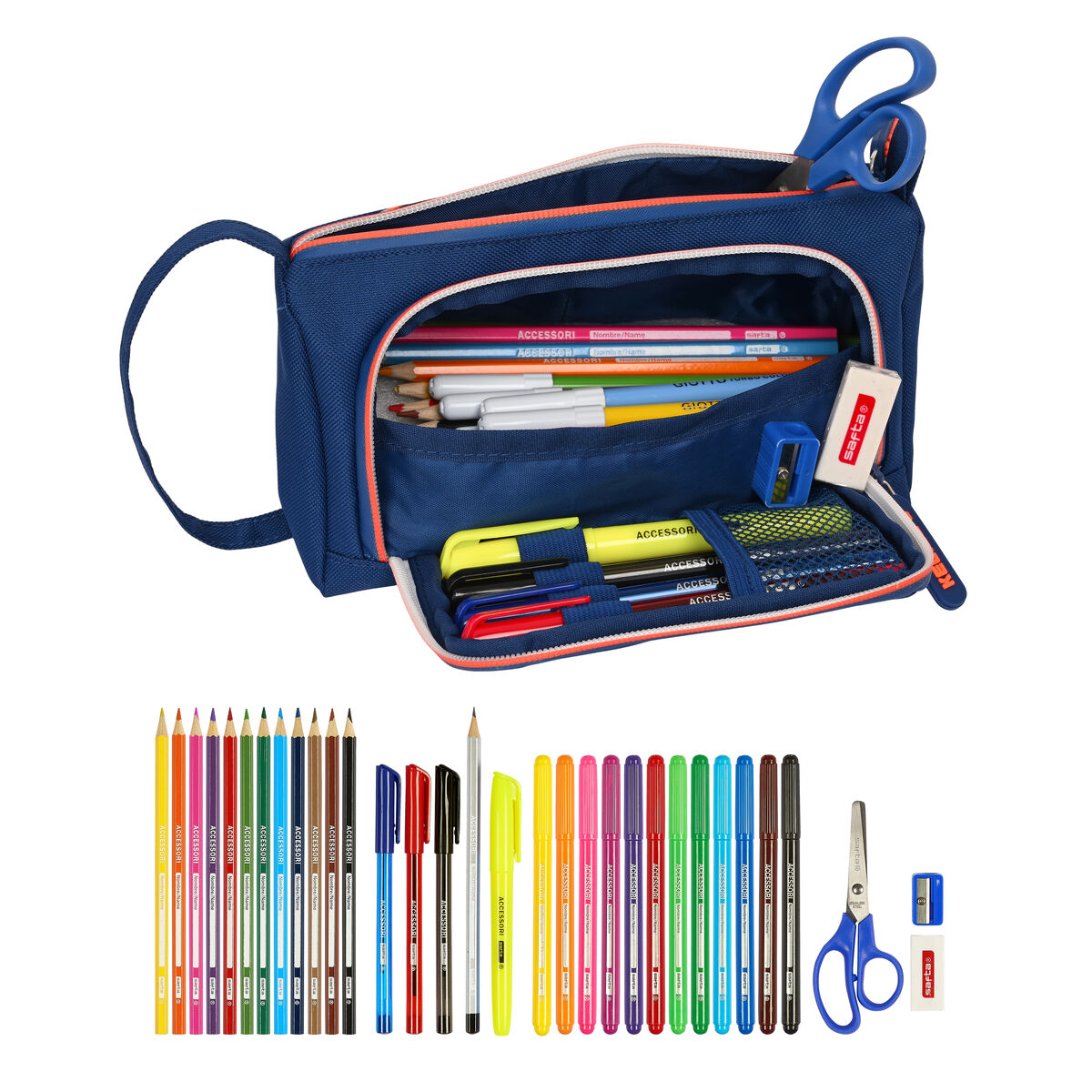 Pennfodral med tillbehör Kelme Navy blue Orange Marinblå 20 x 11 x 8.5 cm (32 Delar) - 2