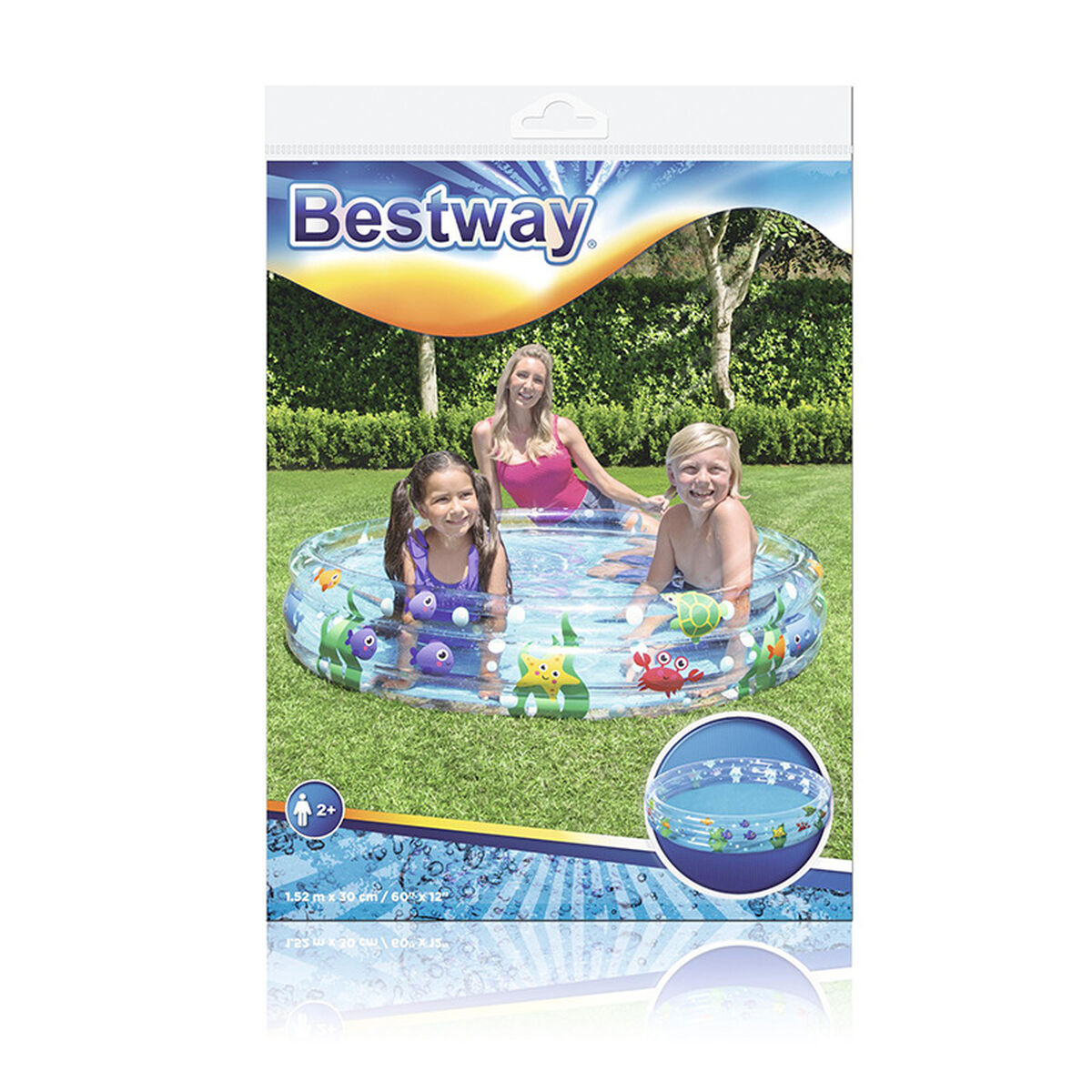 Bestway Uppblåsbar barnpool 3 ringar Transparent marinlivet 152x30 cm +2 år Trädgård 51004 - 2