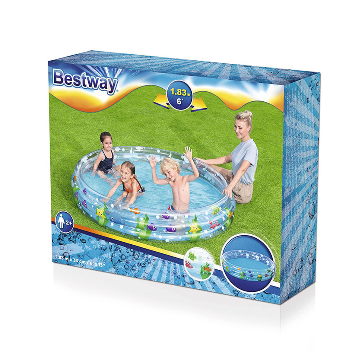 Bestway Uppblåsbar Barnpool 3 Ringar Genomskinlig Marina Life 183x33 cm +2 År Trädgård 51005 - 2