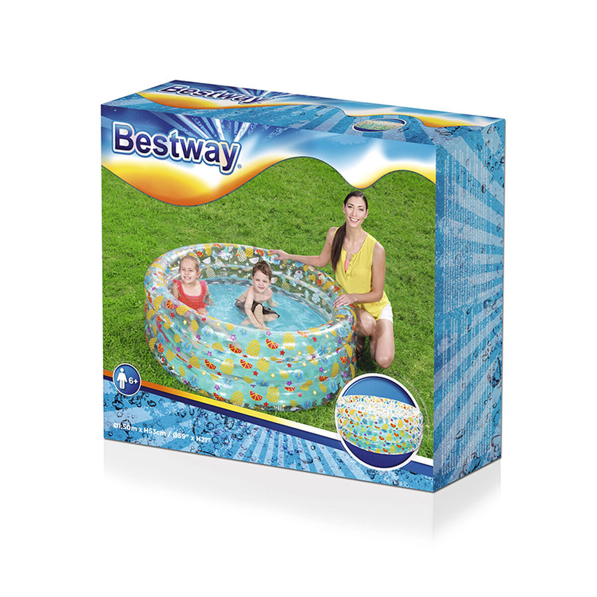 Bestway Uppblåsbar Pool 3 Ringar Transparent Tropisk 150x53 cm +6 År Trädgård 51045 - 2