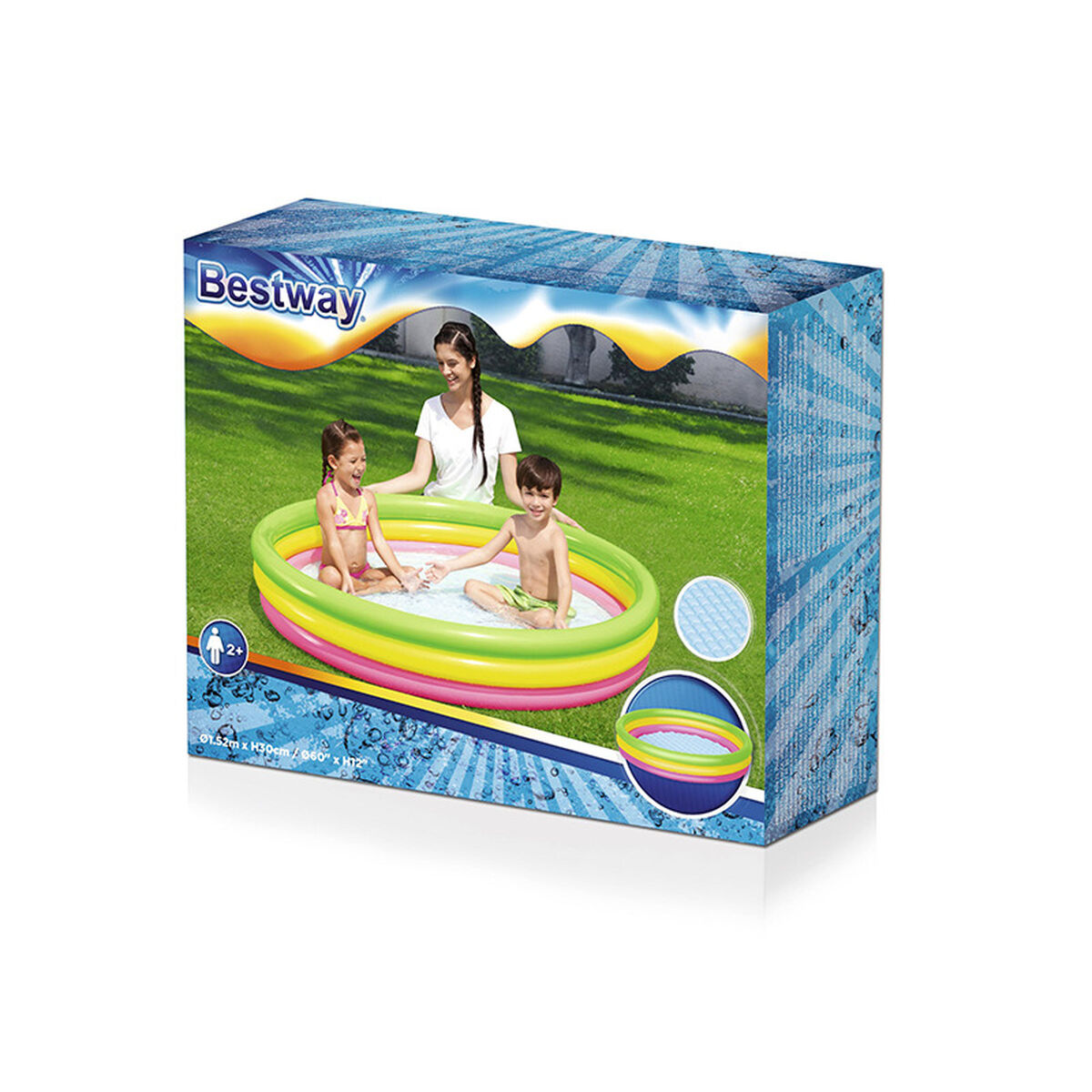 Bestway Uppblåsbar pool 3 ringar vadderad botten 152x30 cm +2 År trädgård 51103 - 2