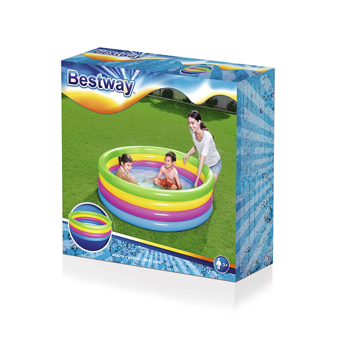Bestway Barns Uppblåsbar Pool 4 Ringar Regnbåge 157x46 cm +3 År Trädgård 51117 - 2