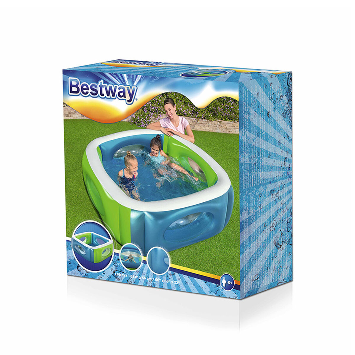 Bestway Uppblåsbar Pool med Kikare 168x168x56 cm +6 År Trädgård 51132 - 2