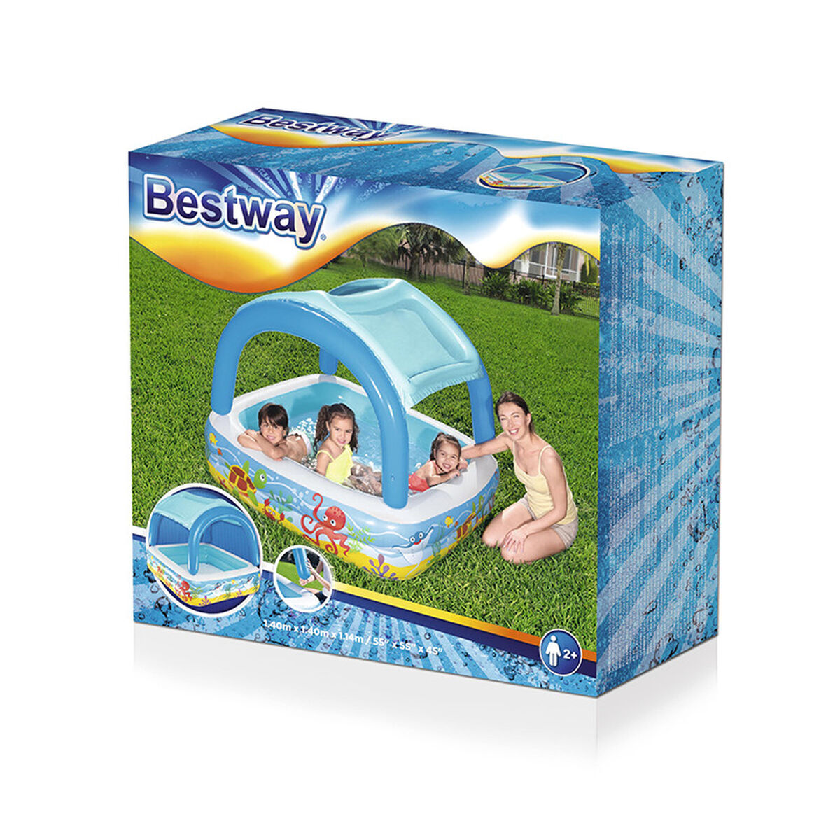 Bestway Uppblåsbar Barnpool Avtagbart Tak 140x140x114 cm +2 År Trädgård 52192 - 2