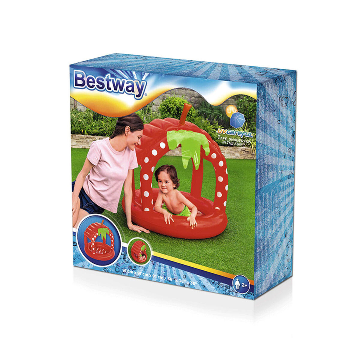 Bestway Uppblåsbar Barnpool med Tak Mjukt Golv 91x91x91 cm +2 År Trädgård 52387 - 2
