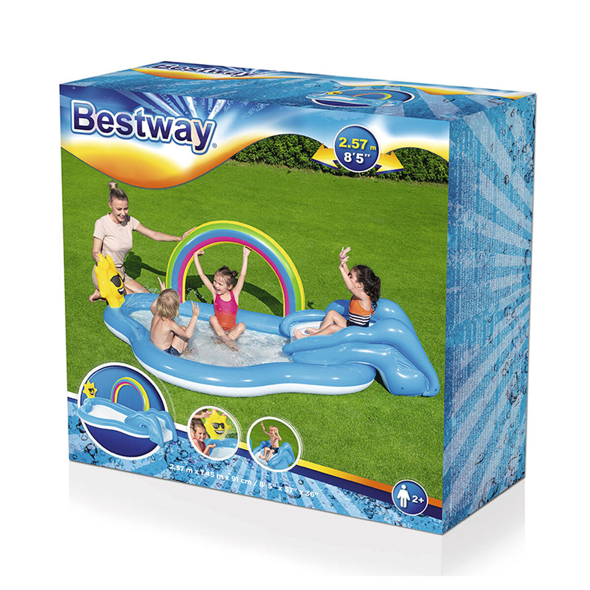Bestway Uppblåsbar Pool Lekpark Regnbåge 257x145x91 cm +2 År Trädgård 53092 - 2