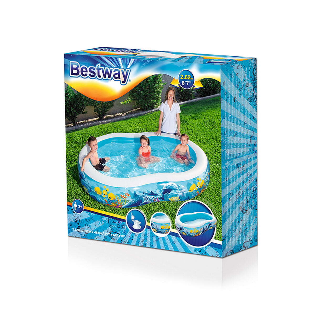 Bestway Uppblåsbar Pool 2 Kamrar Havsgolv 262x157x46 cm +3 År Trädgård 54118 - 2