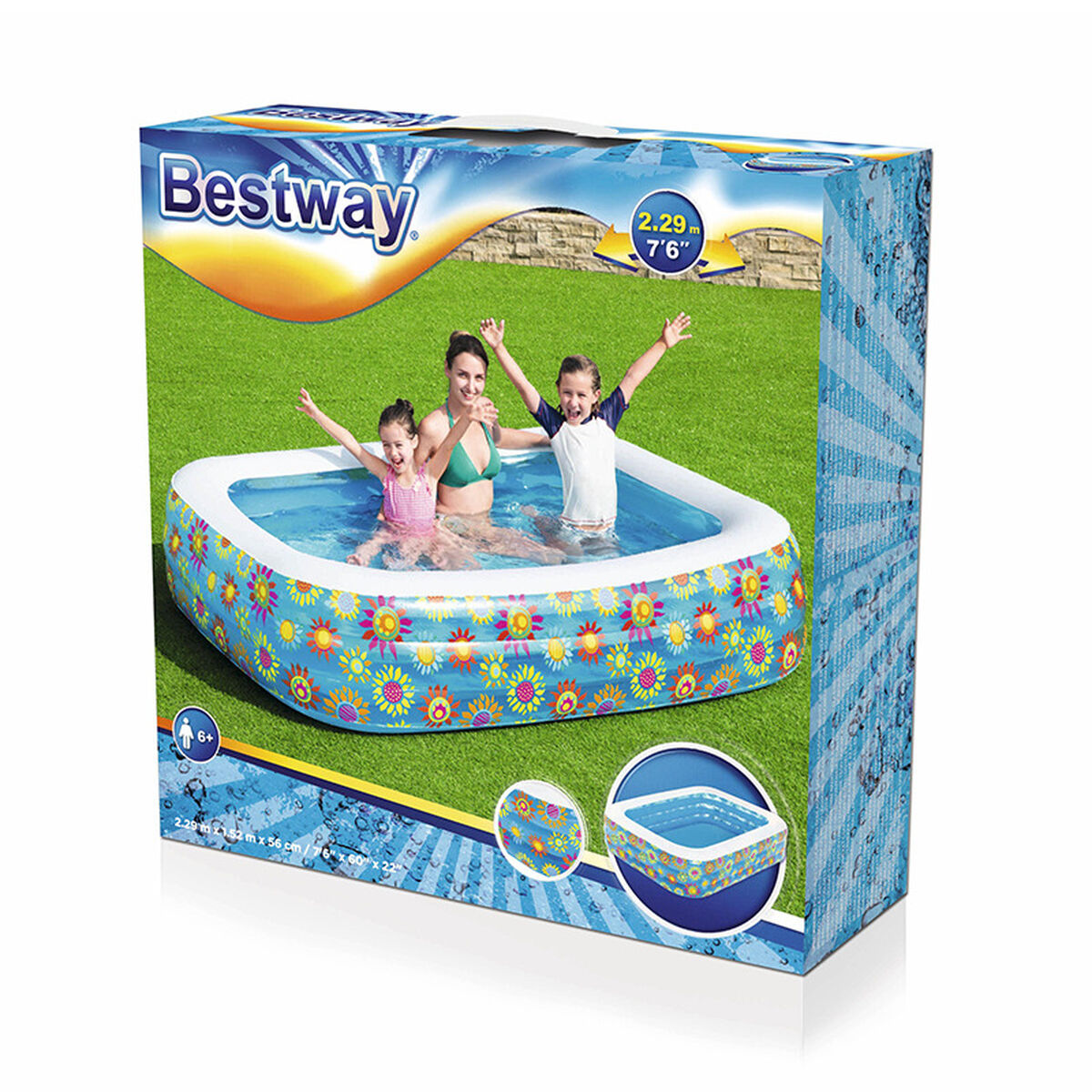 Bestway Uppblåsbar Pool 3 Kamrar Floral 229x152x56 cm +6 År Trädgård 54120 - 2