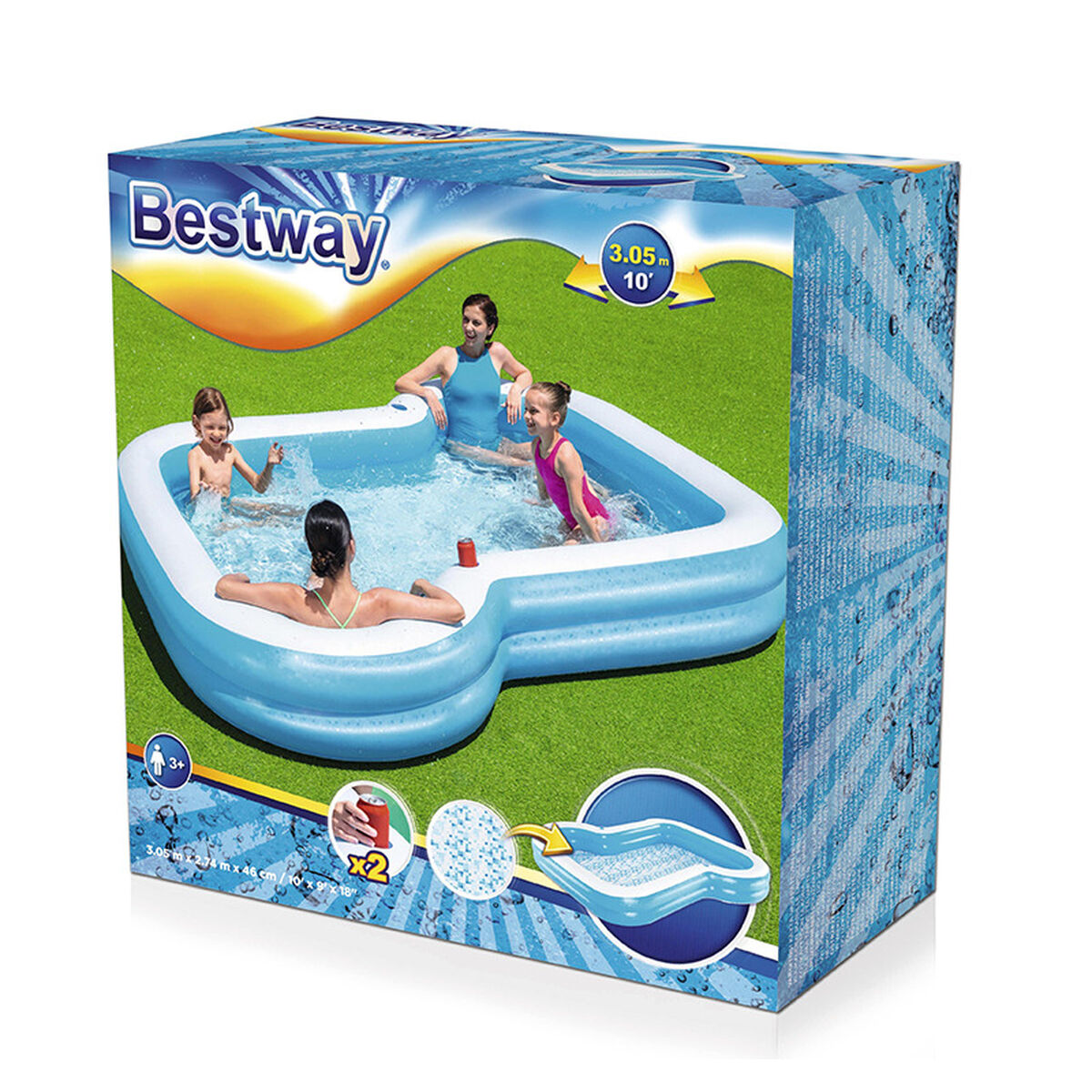 Bestway Uppblåsbar Pool 2 Kammare Family 305x274x46 cm +3 år Trädgård 54321 - 2