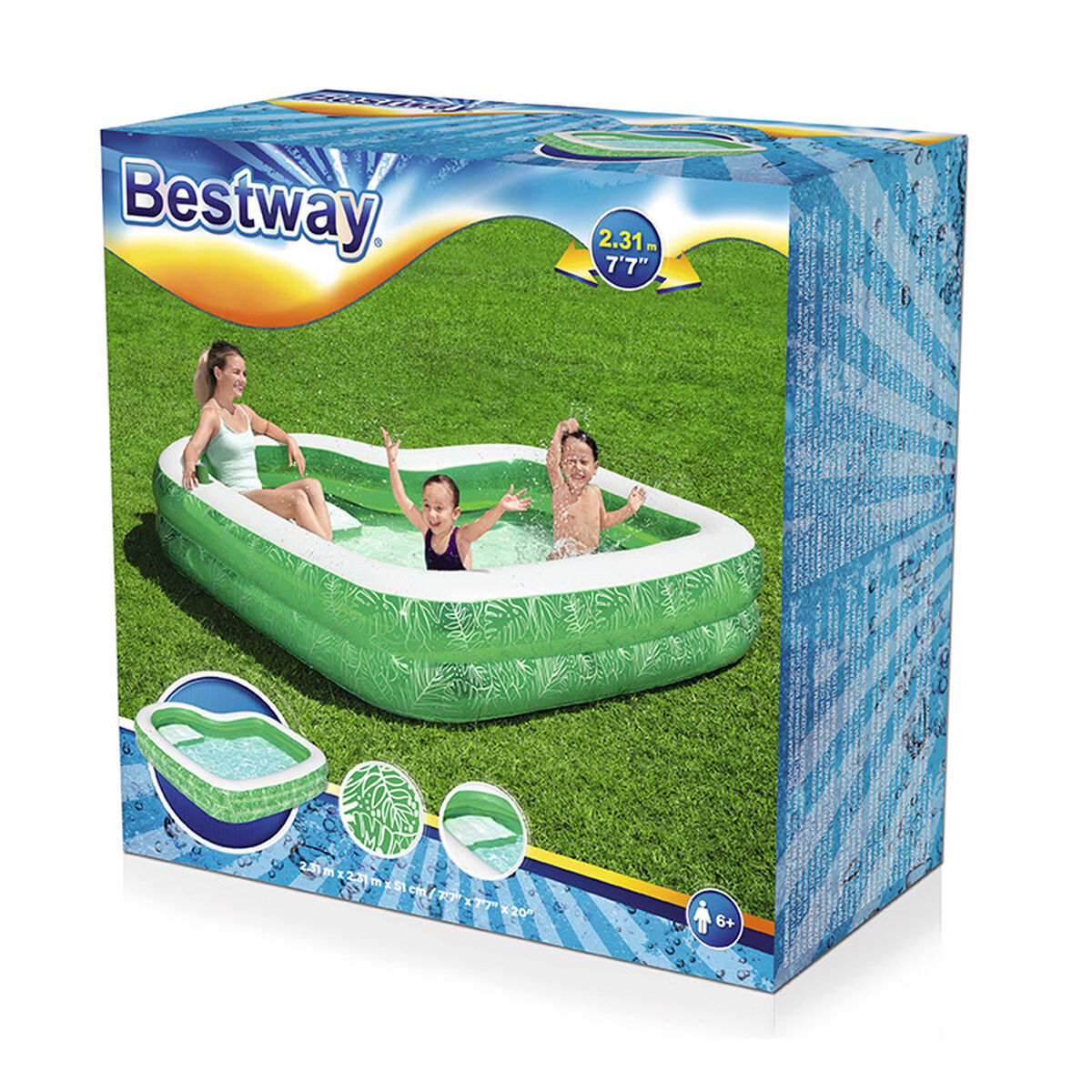 Bestway Uppblåsbar Pool 2 Kamrar Tropical 231x231x51 cm +6 År Trädgård 54336 - 2