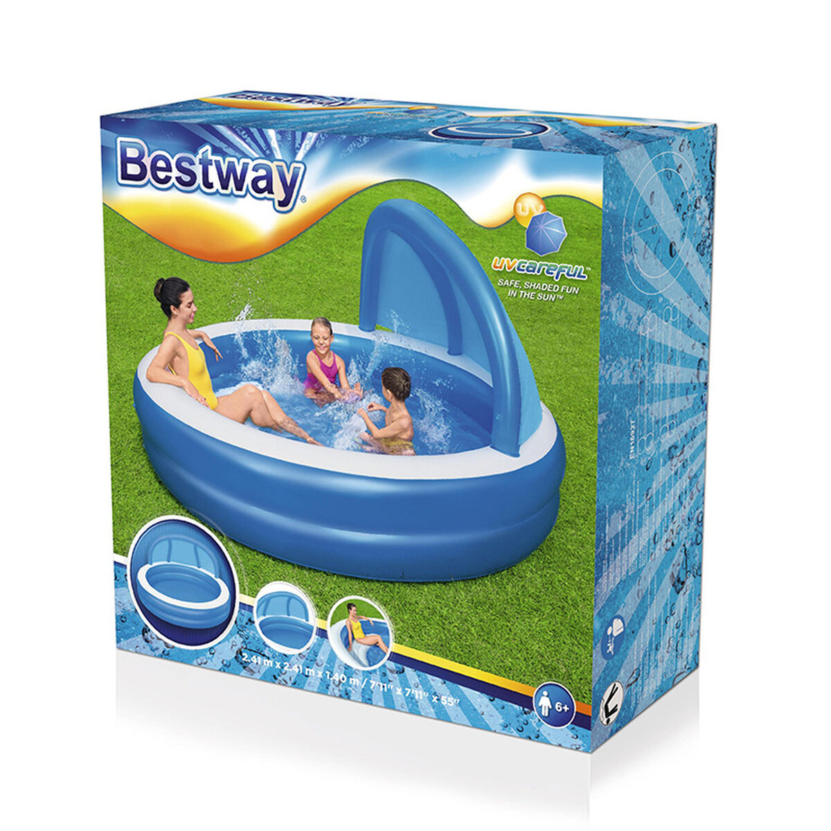 Bestway Uppblåsbar Pool 2 Kammare Parasoll 241x241x140 cm +6 År Trädgård 54337 - 2